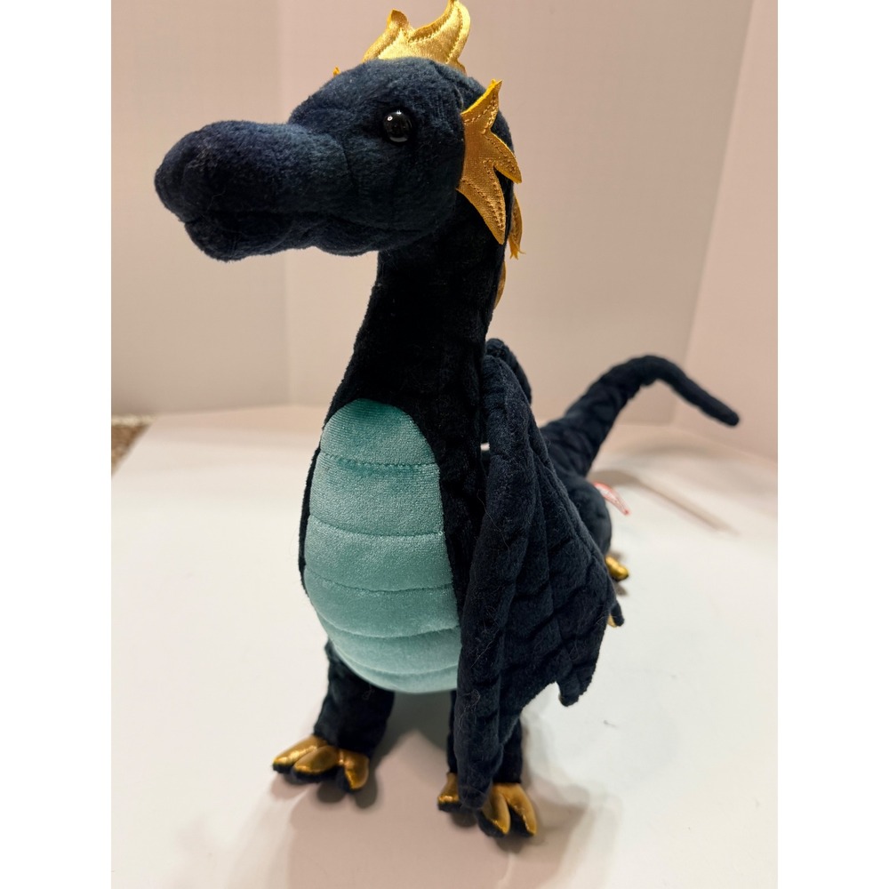 Douglas Cuddle Toys Navy Blue Teal Dragon Plush Stuffed Animal Gold Accents 727